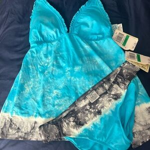 Blue and Gray Chemise with Lace Detail